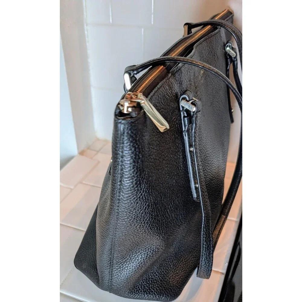 Kate Spade Black Pebbled Leather Shoulder Tote Bag Zip Top Designer